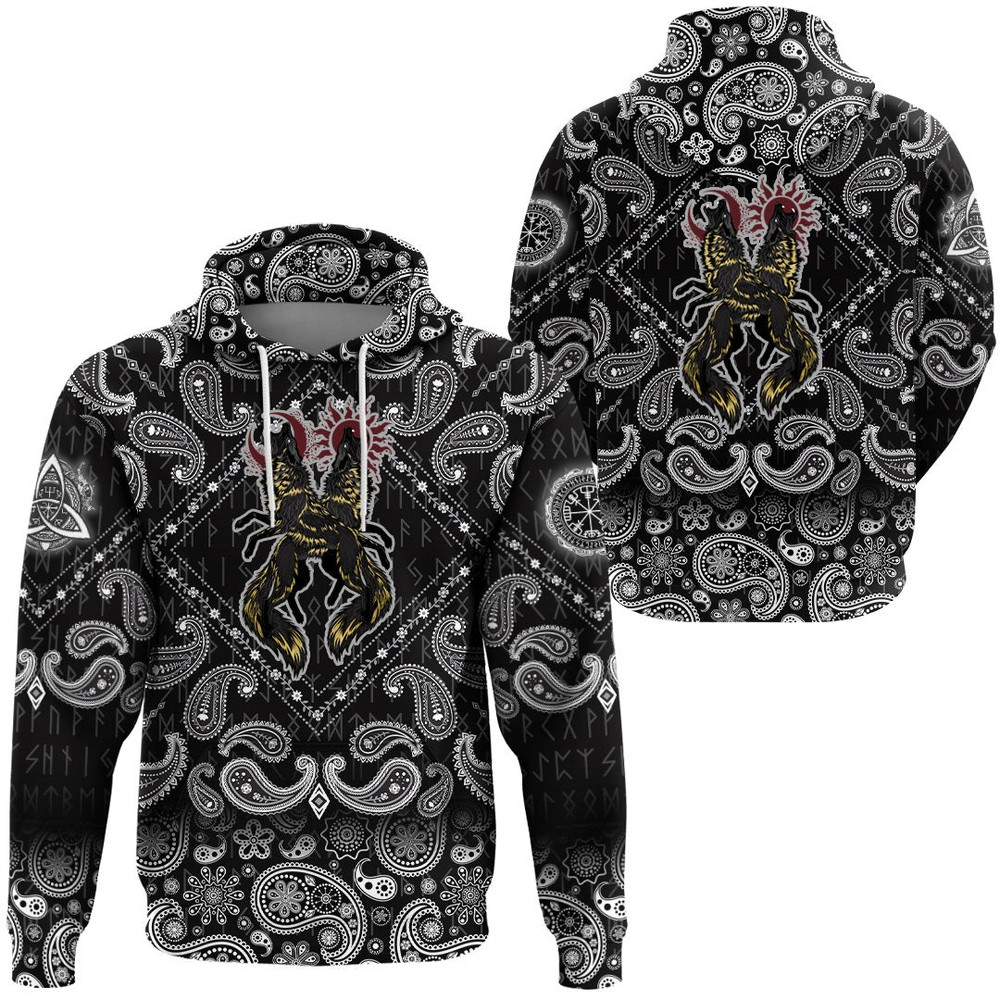 Hati and Skoll with Bandana Paisley Style Viking Hoodie For Men Women