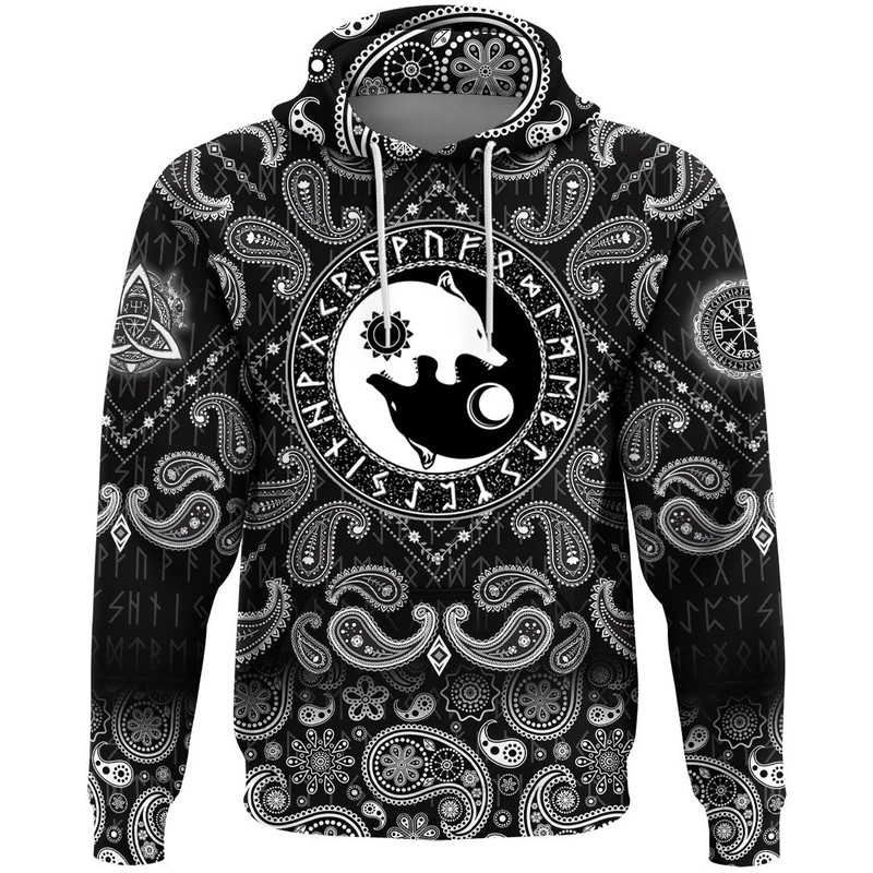 Hati and Skoll Sun And Moon with Bandana Paisley Style Viking Hoodie For Men Women