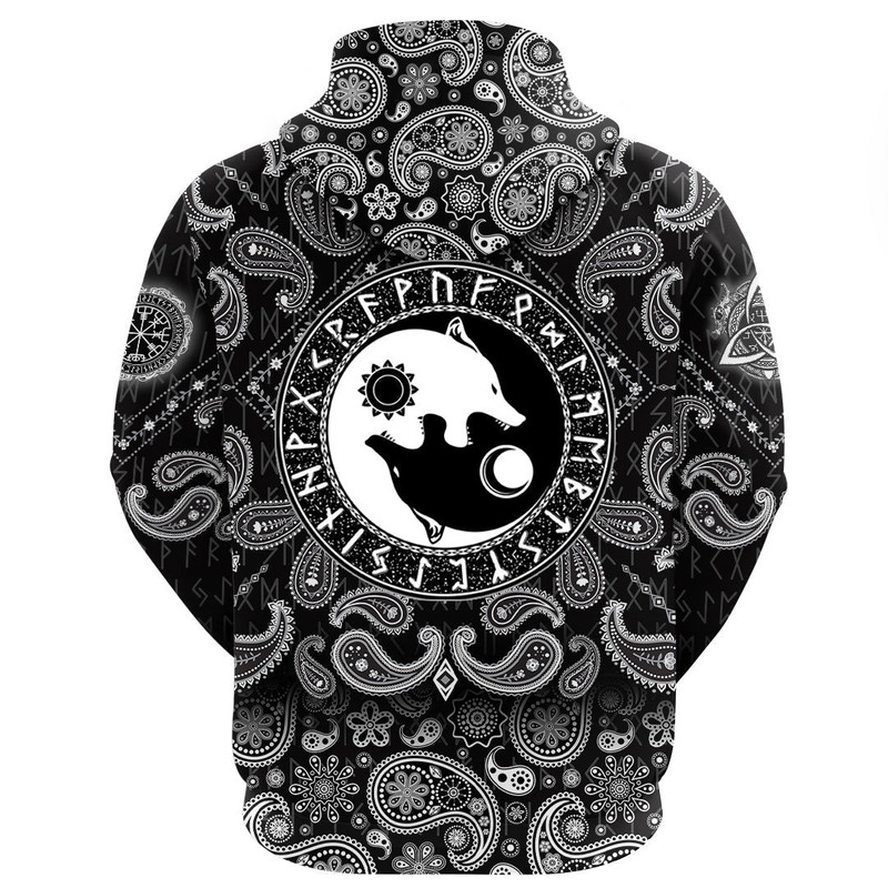 Hati and Skoll Sun And Moon with Bandana Paisley Style Viking Hoodie For Men Women