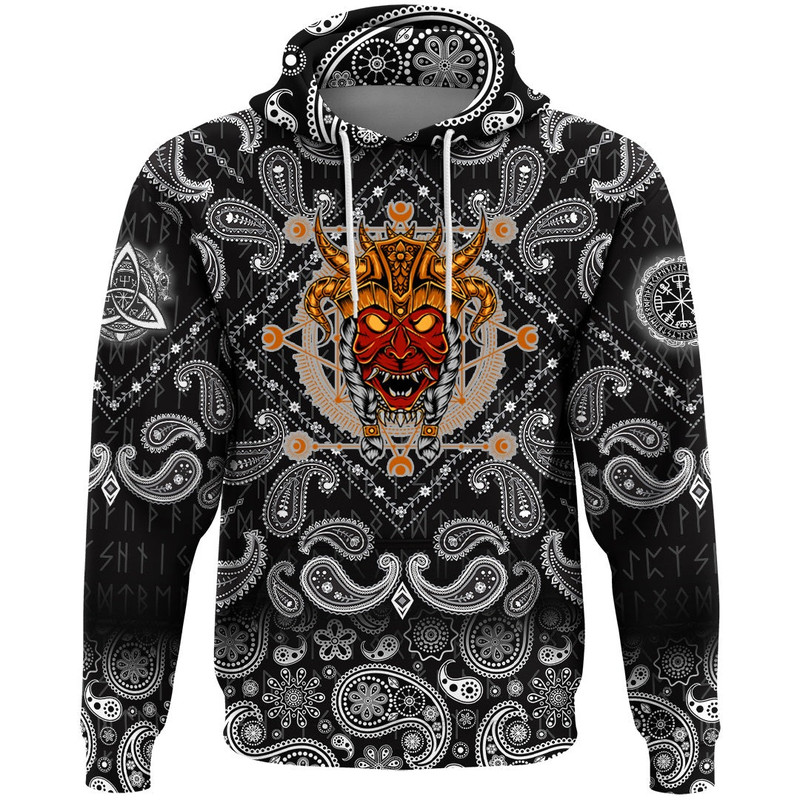Head with Bandana Paisley Style Viking Hoodie For Men Women