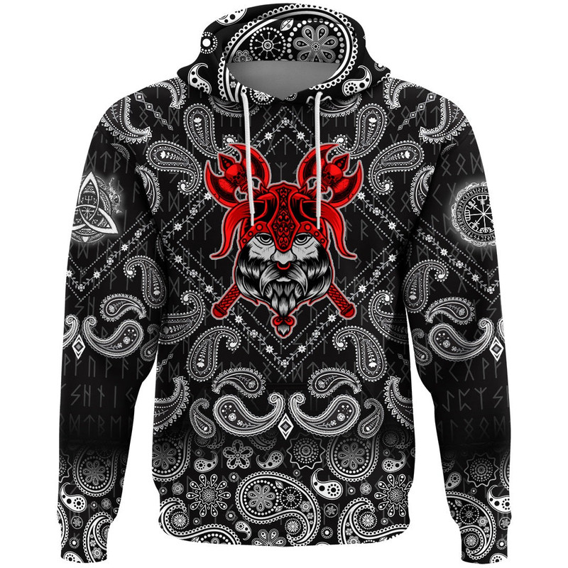 Head On Black with Bandana Paisley Style Viking Hoodie For Men Women