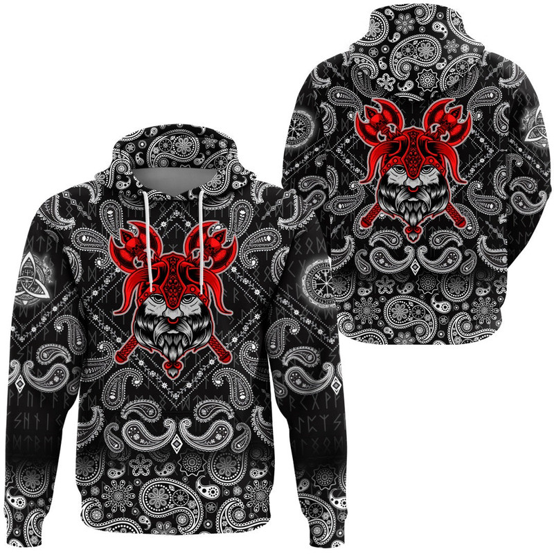 Head On Black with Bandana Paisley Style Viking Hoodie For Men Women