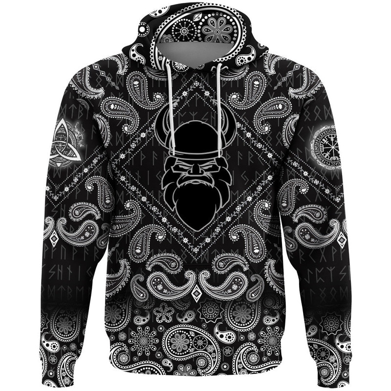 Head On White with Bandana Paisley Style Viking Hoodie For Men Women