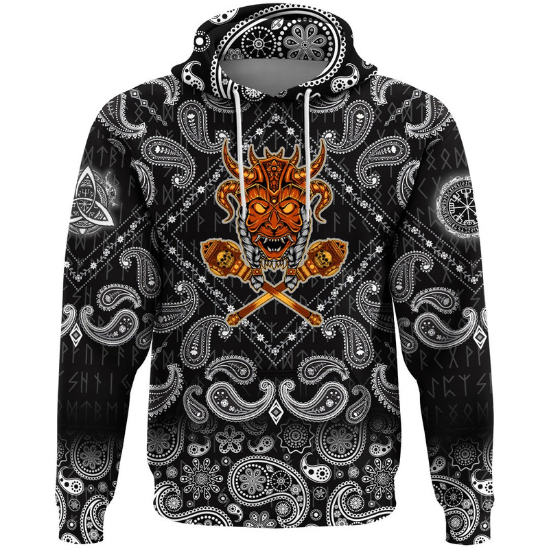 Head Skull with Bandana Paisley Style Viking Hoodie For Men Women