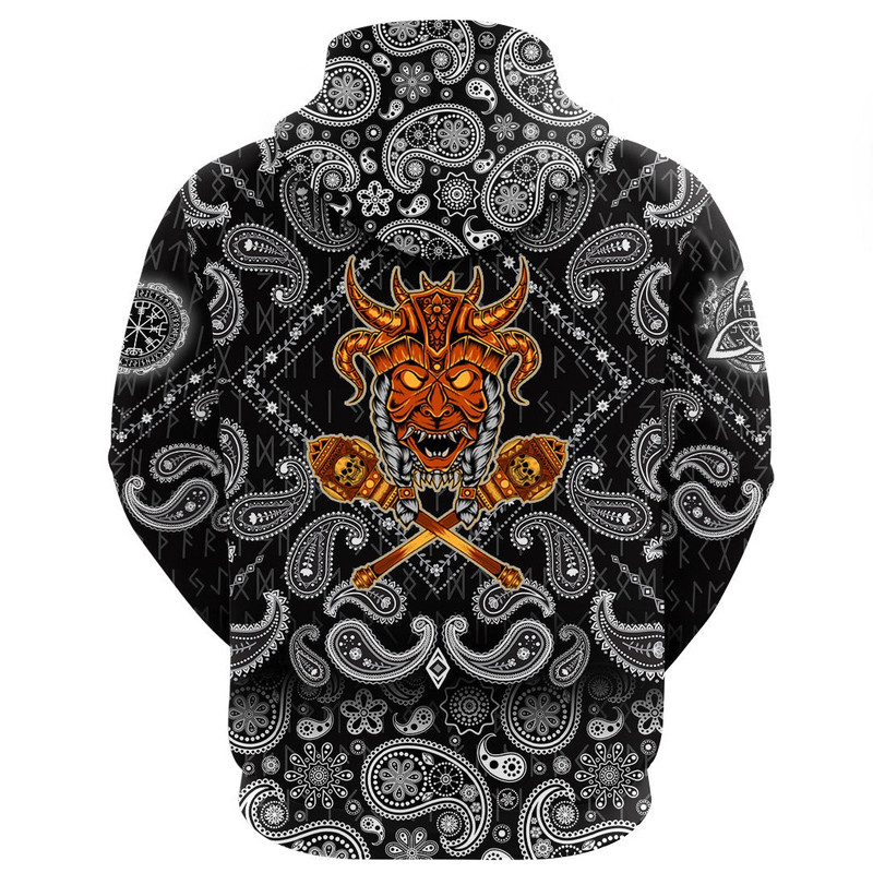 Head Skull with Bandana Paisley Style Viking Hoodie For Men Women