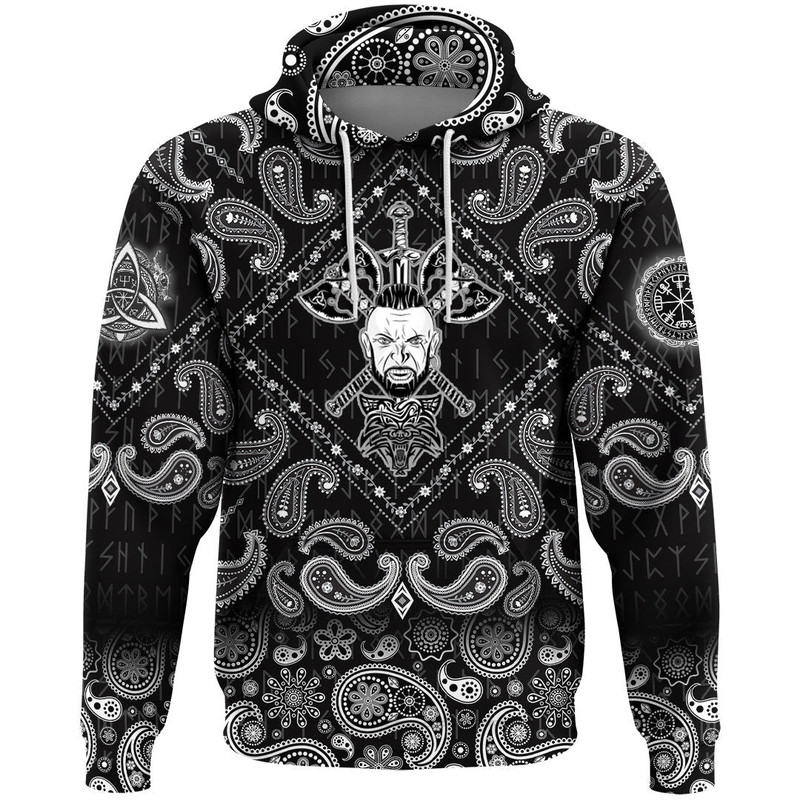 Head Two Battle Axes And Sword with Bandana Paisley Style Viking Hoodie For Men Women
