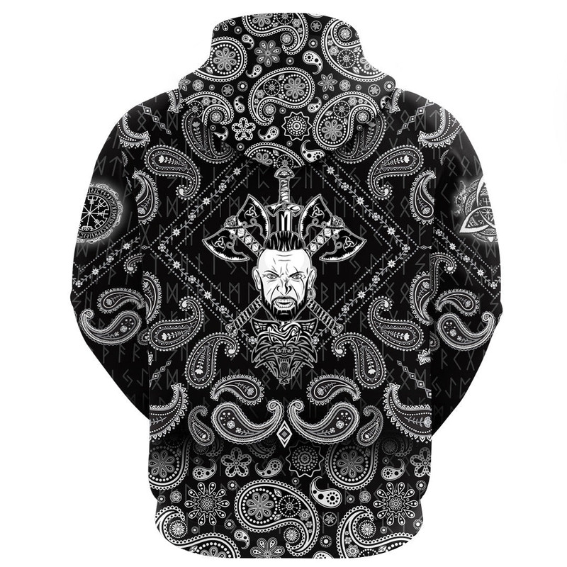 Head Two Battle Axes And Sword with Bandana Paisley Style Viking Hoodie For Men Women