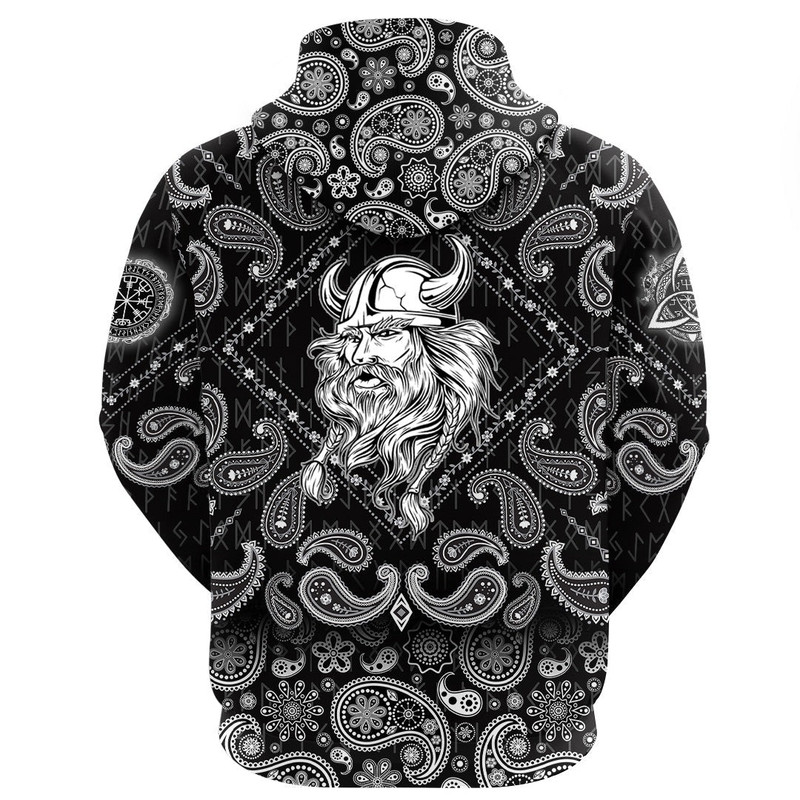 Head Viking with Bandana Paisley Style Viking Hoodie For Men Women