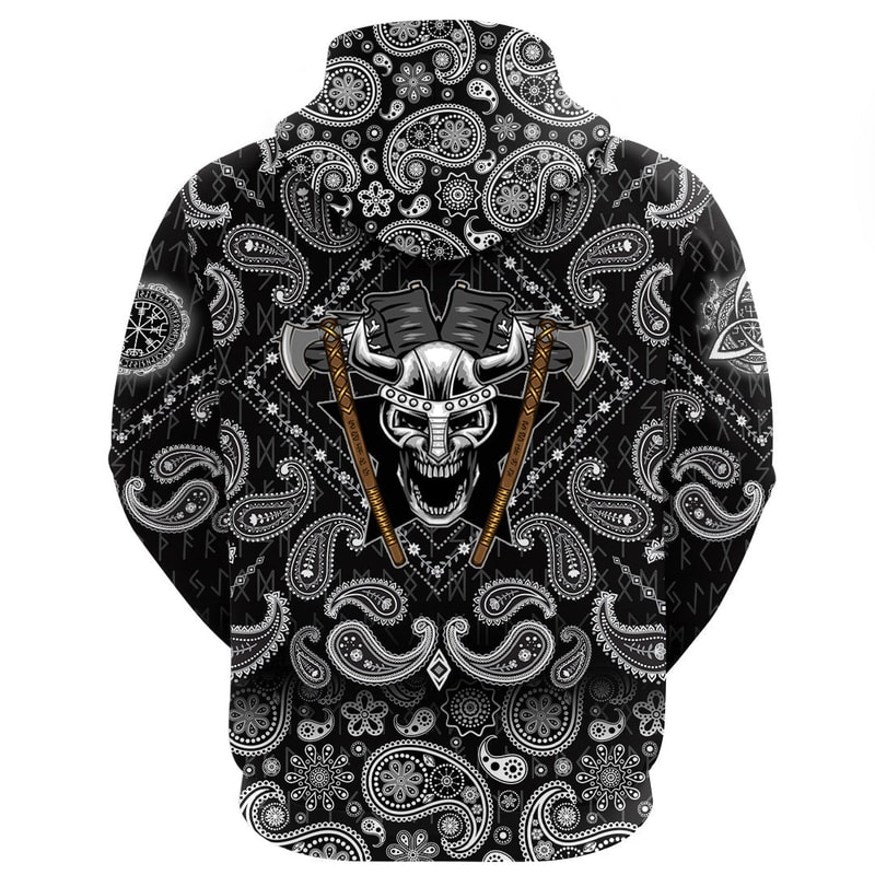 Helmet Head with Bandana Paisley Style Viking Hoodie For Men Women