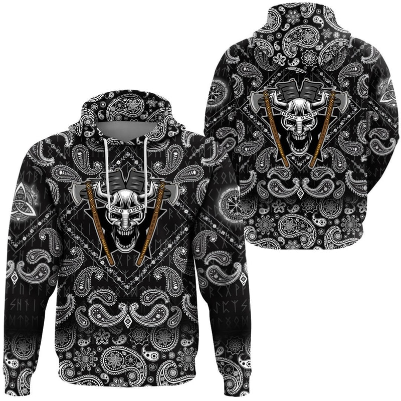 Helmet Head with Bandana Paisley Style Viking Hoodie For Men Women