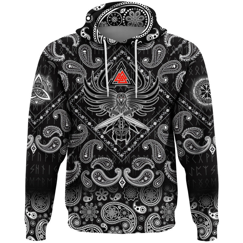 Helmet Of The And Two Swords Valknut with Bandana Paisley Style Viking Hoodie For Men Women