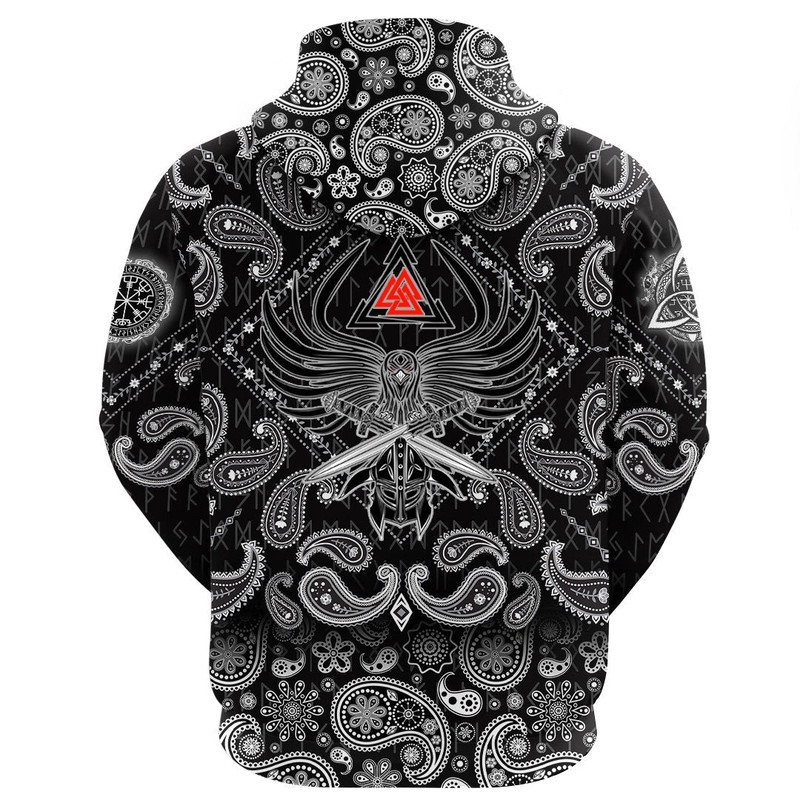 Helmet Of The And Two Swords Valknut with Bandana Paisley Style Viking Hoodie For Men Women