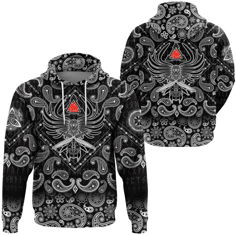 Helmet Of The And Two Swords Valknut with Bandana Paisley Style Viking Hoodie For Men Women