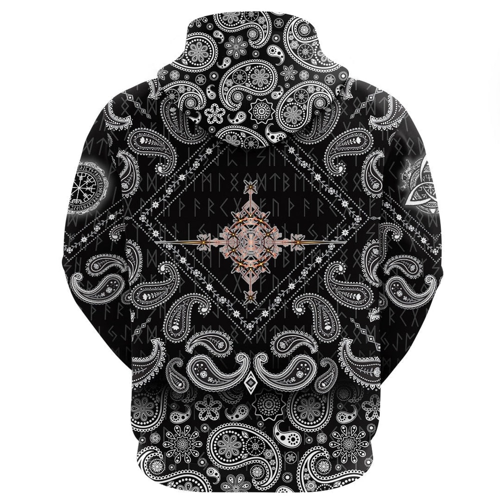 Heraldic Lions With Sword Compass Ancient with Bandana Paisley Style Viking Hoodie For Men Women