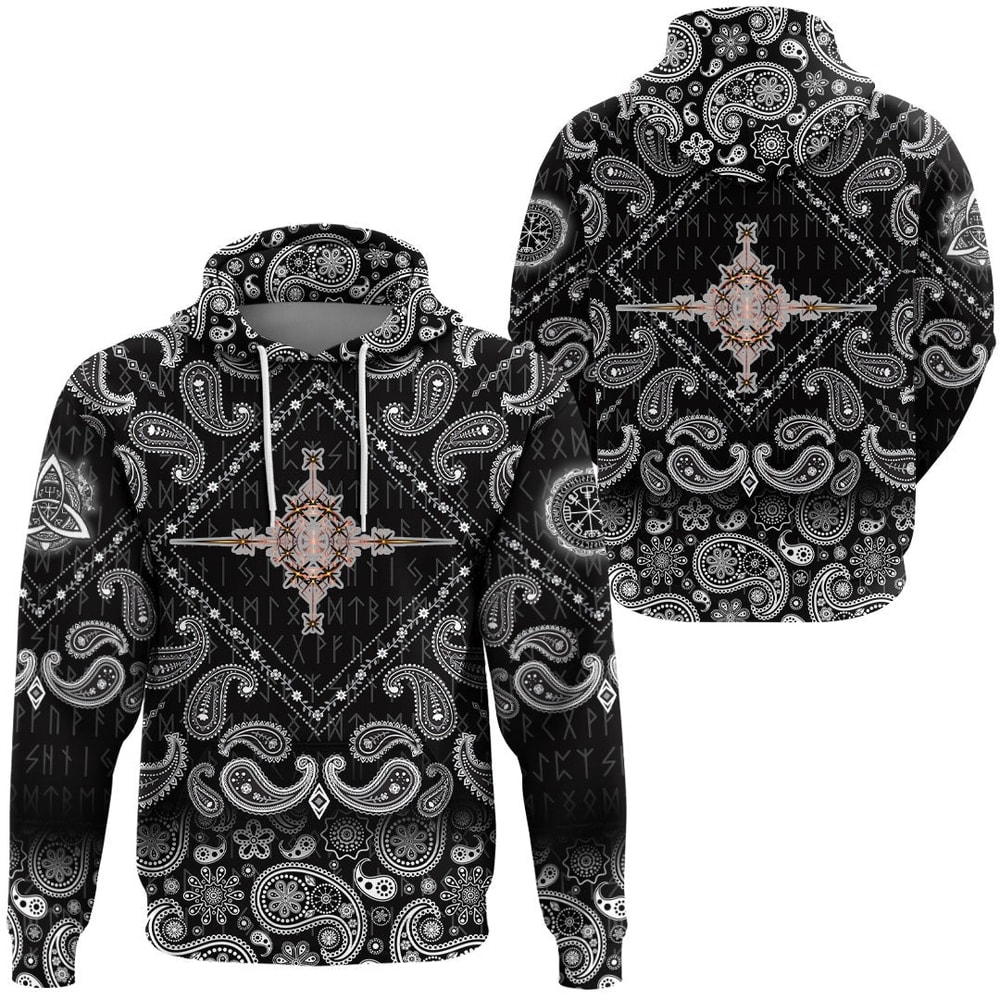 Heraldic Lions With Sword Compass Ancient with Bandana Paisley Style Viking Hoodie For Men Women