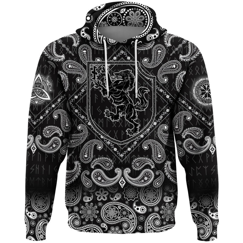 Heraldic Shield With Werewolf And Rune Wolfsangel with Bandana Paisley Style Viking Hoodie For Men