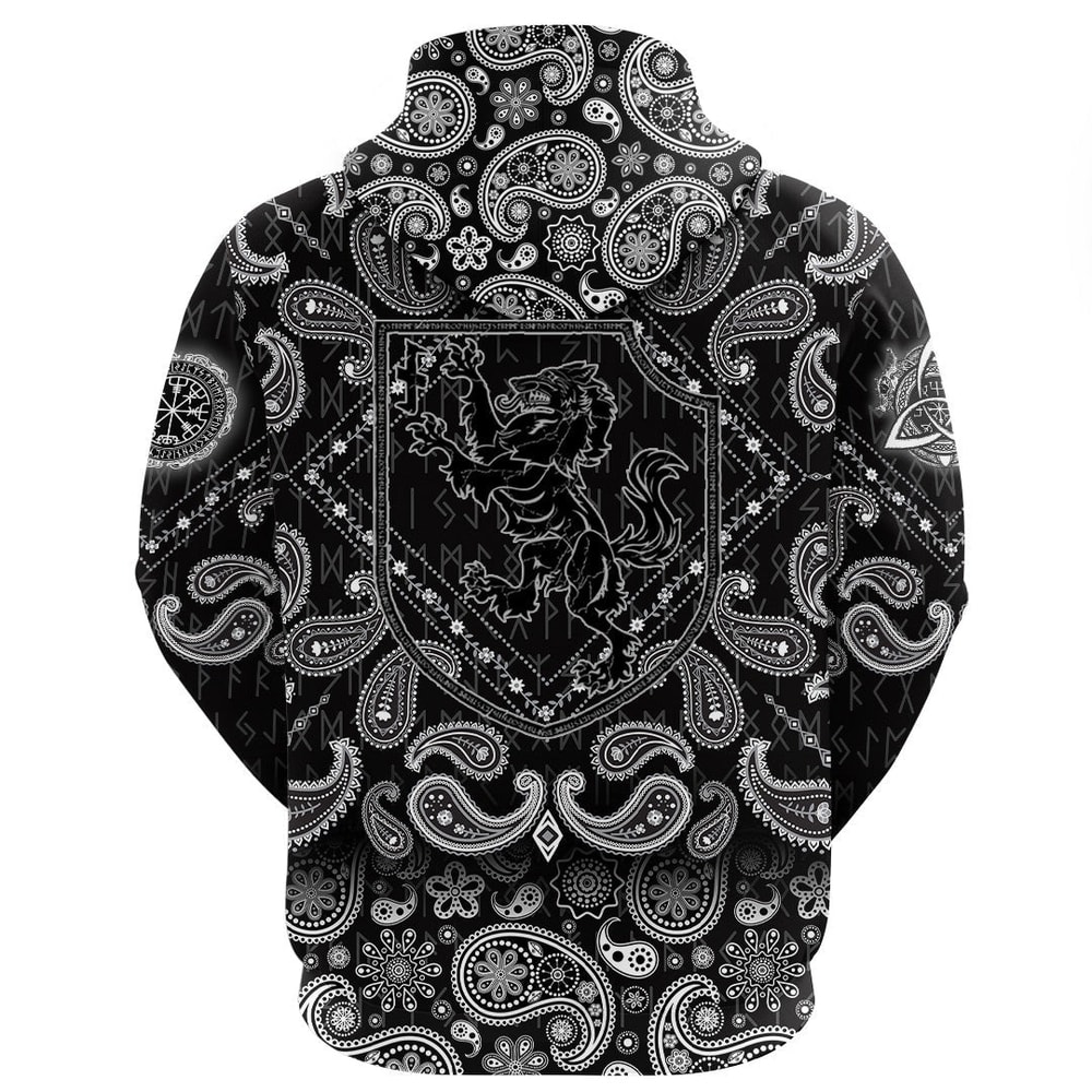 Heraldic Shield With Werewolf And Rune Wolfsangel with Bandana Paisley Style Viking Hoodie For Men