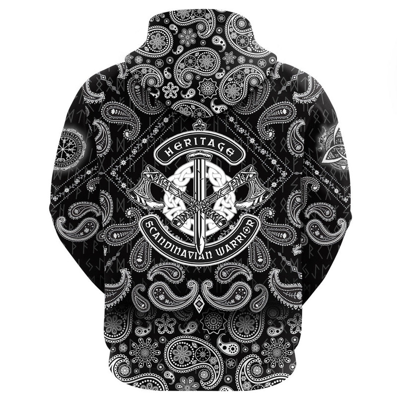 Heritage Scandinavian Warrior with Bandana Paisley Style Viking Hoodie For Men Women