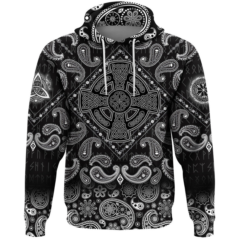 Image Celtic Cross With Patterns with Bandana Paisley Style Viking Hoodie For Men Women