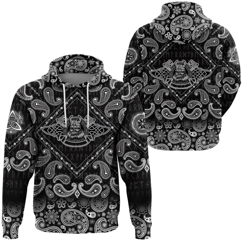 In Helmet With Horns with Bandana Paisley Style Viking Hoodie For Men Women