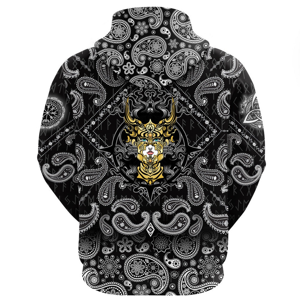 Long haired Valkyrie In Beautiful Helmet with Bandana Paisley Style Viking Hoodie For Men Women