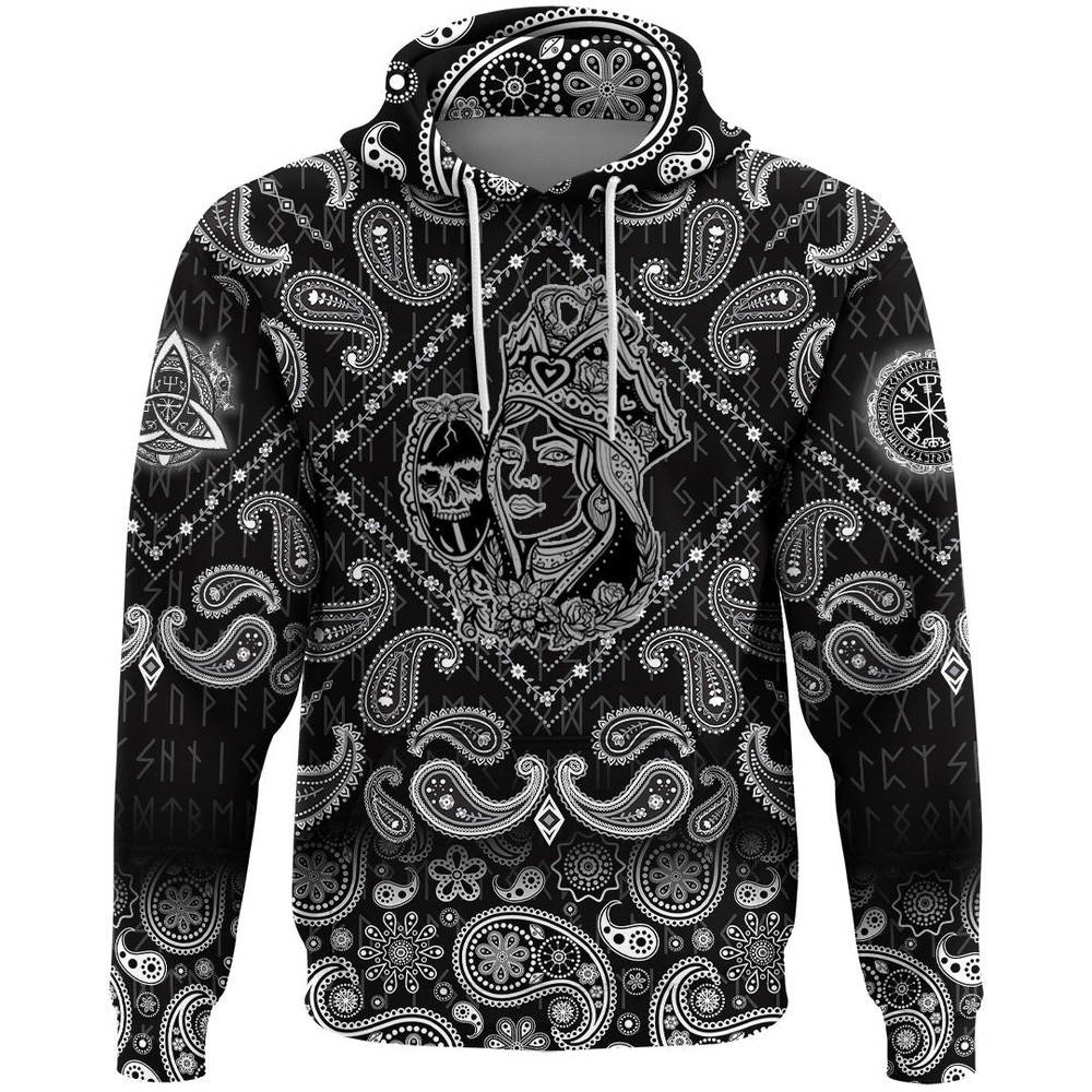 Medieval Castle Queen with Bandana Paisley Style Viking Hoodie For Men Women