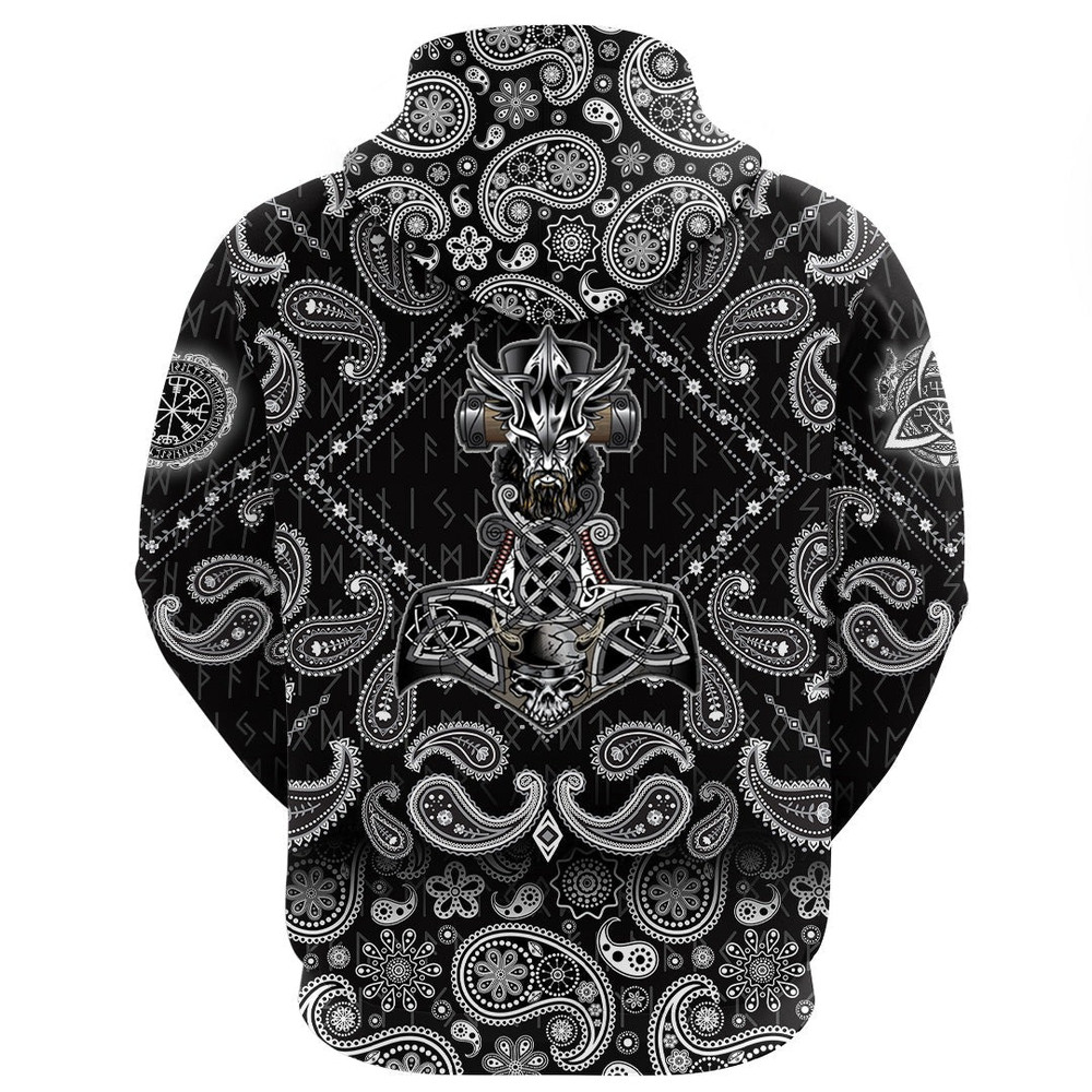 Mjolnir with Bandana Paisley Style Viking Hoodie For Men Women