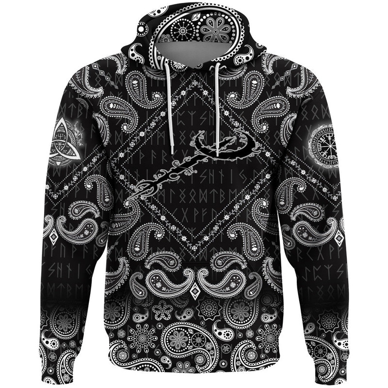 Moon Symbol with Bandana Paisley Style Viking Hoodie For Men Women