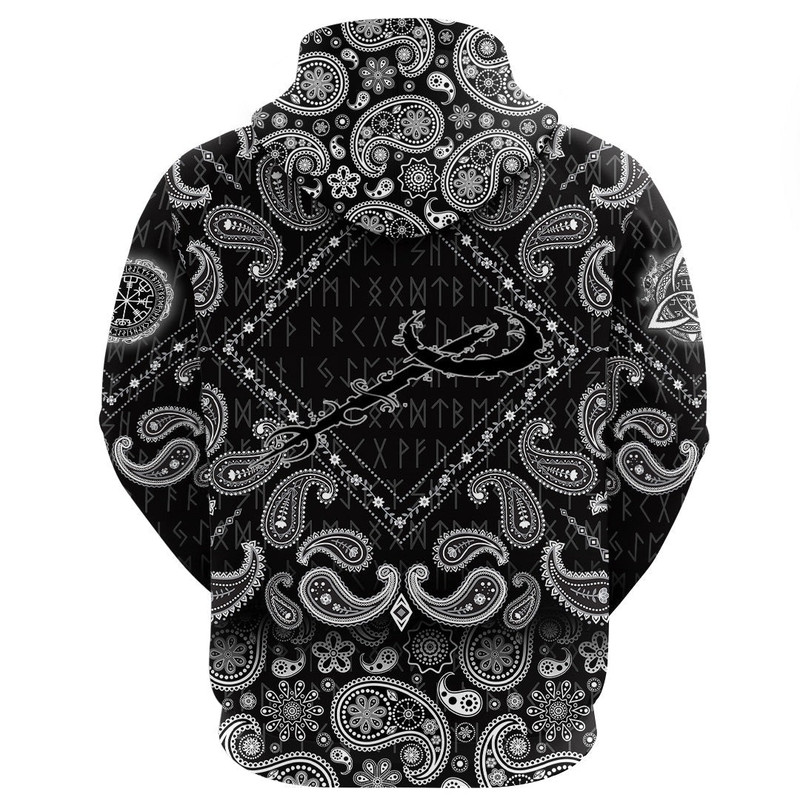 Moon Symbol with Bandana Paisley Style Viking Hoodie For Men Women