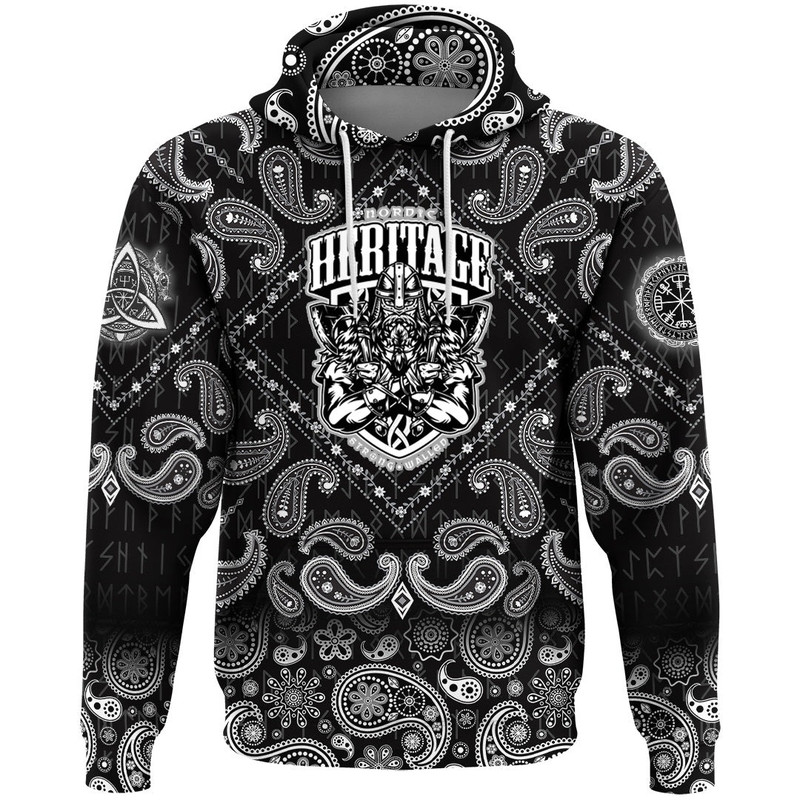 Nordic Hertitage with Bandana Paisley Style Viking Hoodie For Men Women