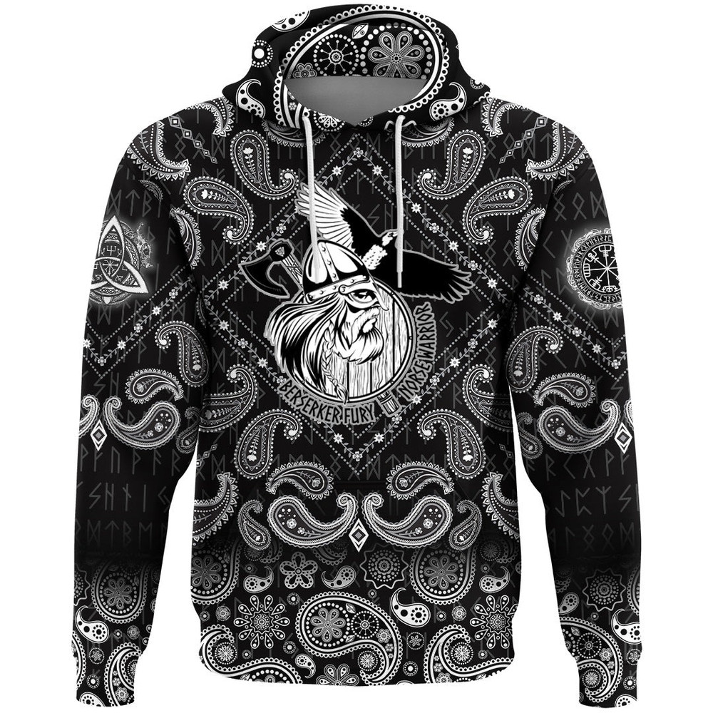 Norse Warrior Berserker with Bandana Paisley Style Viking Hoodie For Men Women