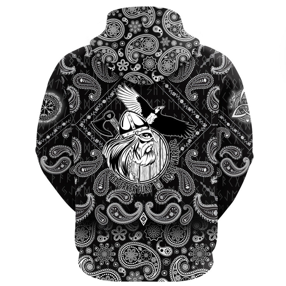 Norse Warrior Berserker with Bandana Paisley Style Viking Hoodie For Men Women