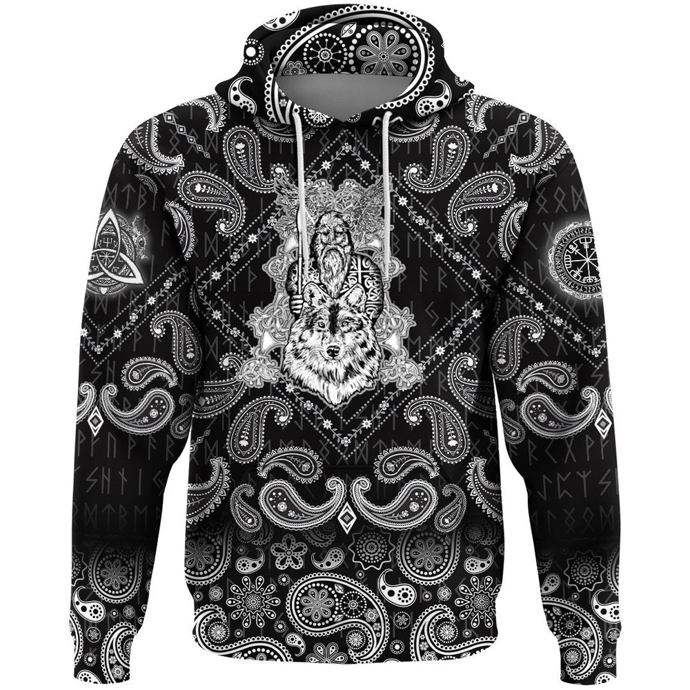 Odin and Wolf with Bandana Paisley Style Viking Hoodie For Men Women
