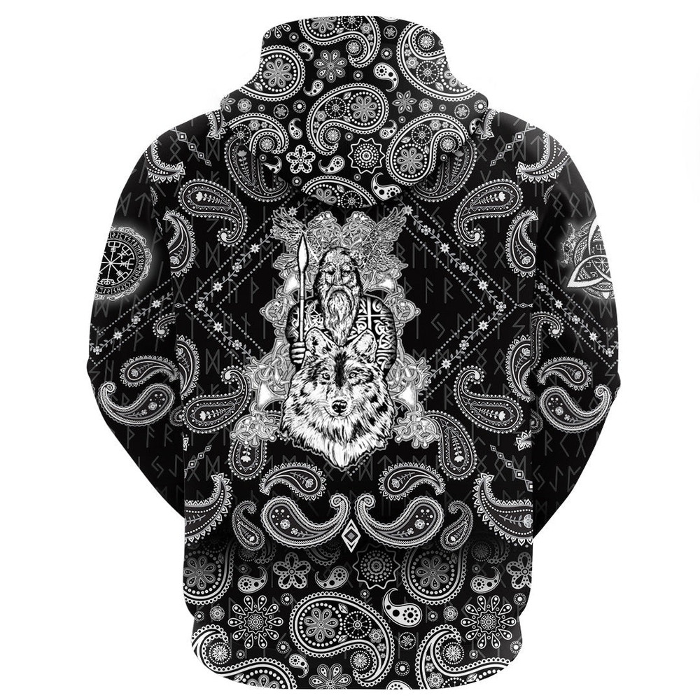 Odin and Wolf with Bandana Paisley Style Viking Hoodie For Men Women