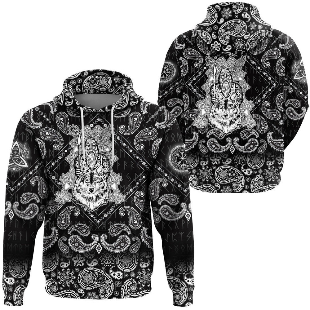 Odin and Wolf with Bandana Paisley Style Viking Hoodie For Men Women