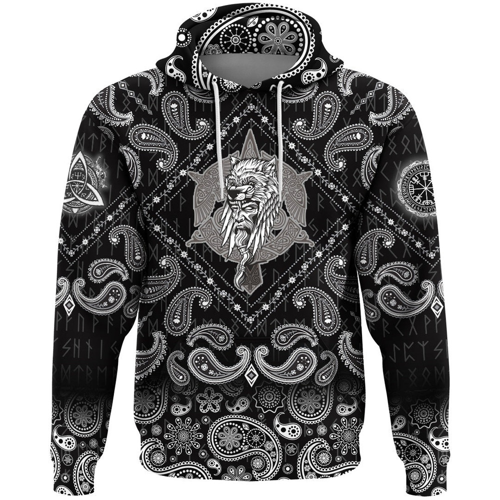 Odin Warrior with Bandana Paisley Style Viking Hoodie For Men Women