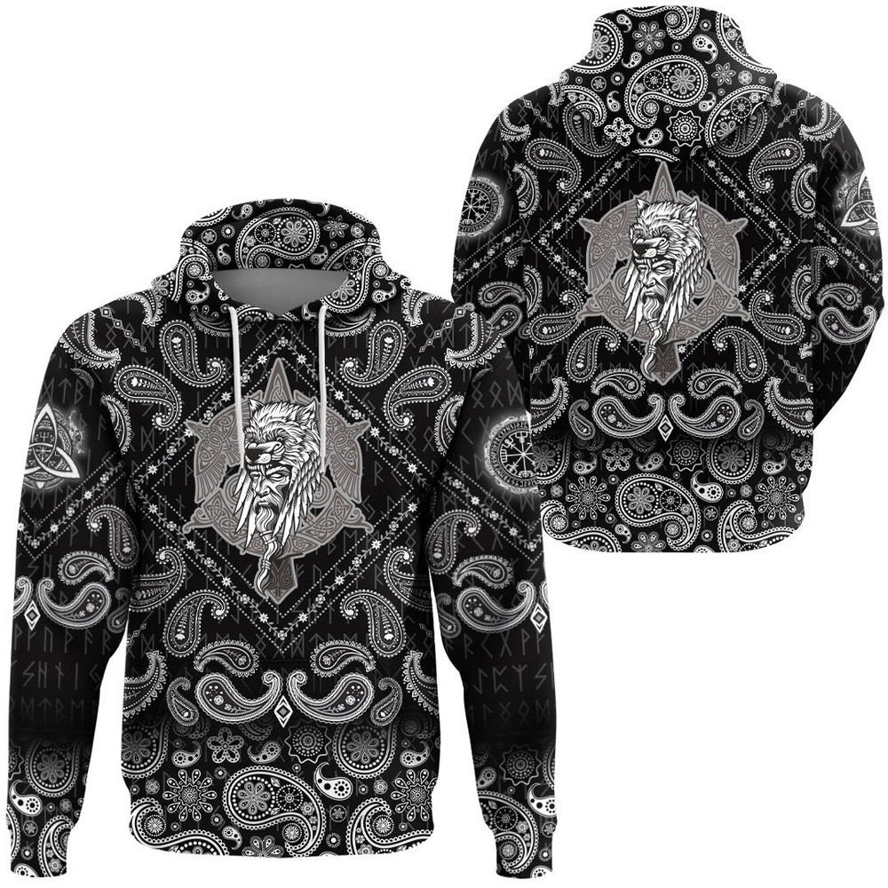 Odin Warrior with Bandana Paisley Style Viking Hoodie For Men Women