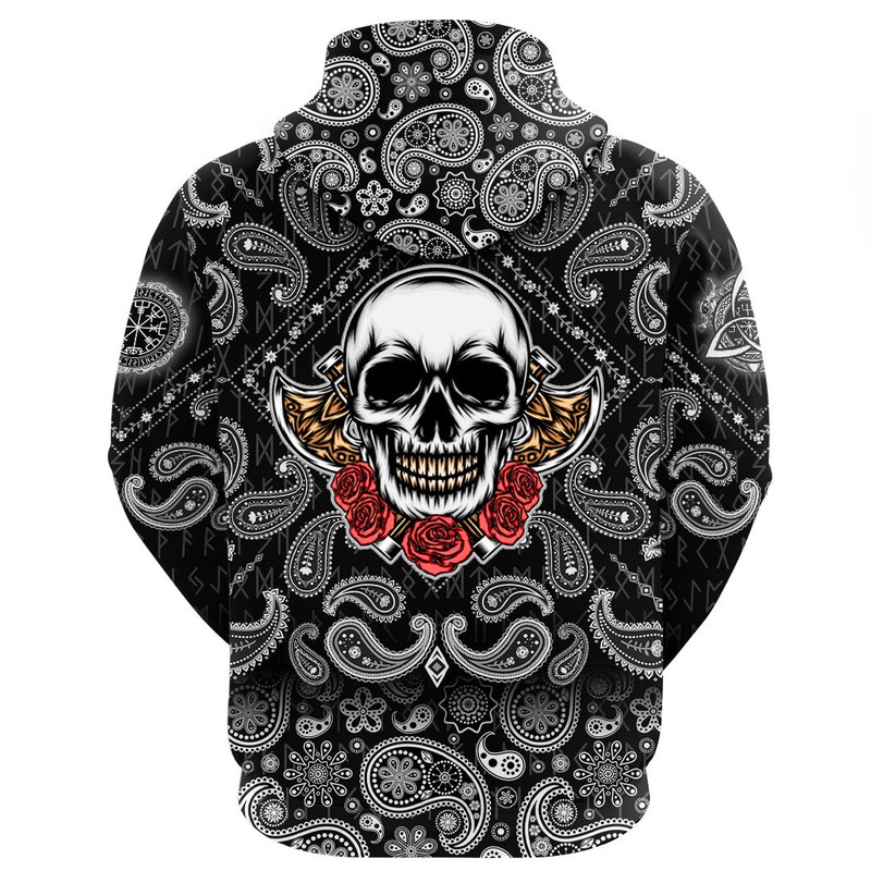 Old Skeleton Head With Axe Premium with Bandana Paisley Style Viking Hoodie For Men Women