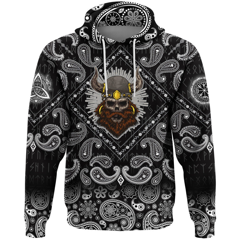 Old Skull Face Isolated with Bandana Paisley Style Viking Hoodie For Men Women