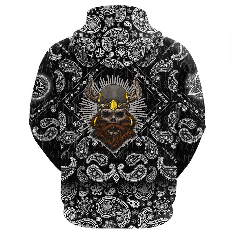 Old Skull Face Isolated with Bandana Paisley Style Viking Hoodie For Men Women