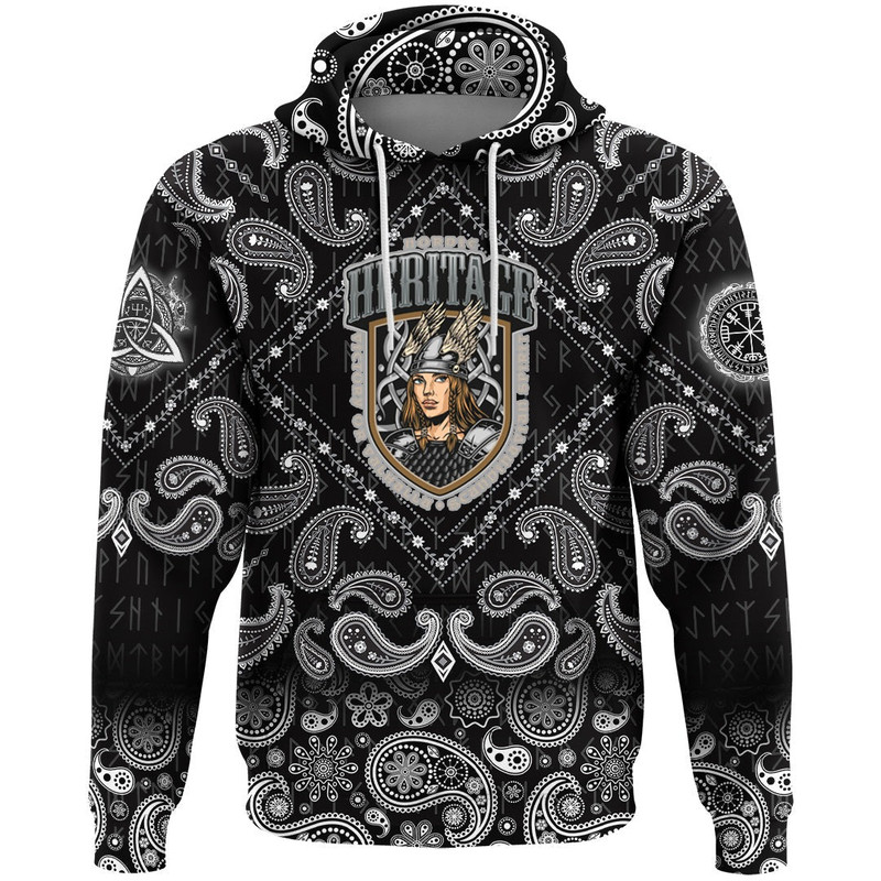 Pretty Valkyrie with Bandana Paisley Style Viking Hoodie For Men Women