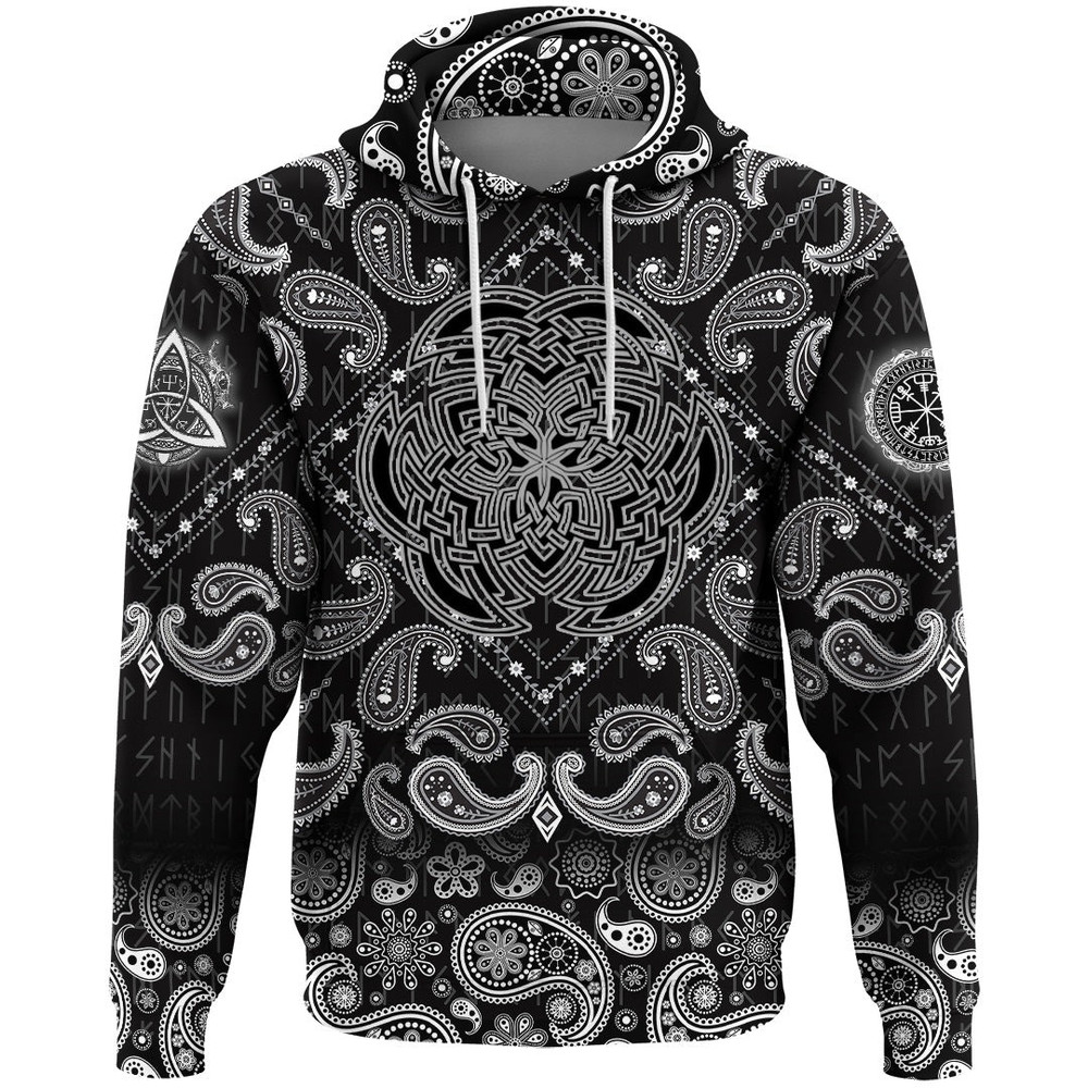 Round Celtic Element Of Scandinavian with Bandana Paisley Style Viking Hoodie For Men Women