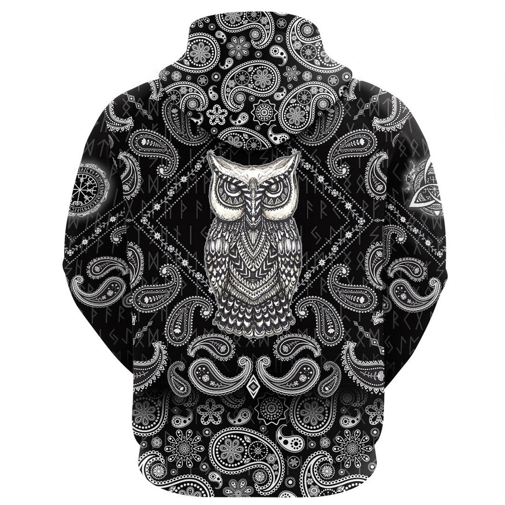Scandinavian Owl with Bandana Paisley Style Viking Hoodie For Men Women