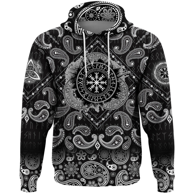 Scandinavian Runic Circle with Bandana Paisley Style Viking Hoodie For Men Women