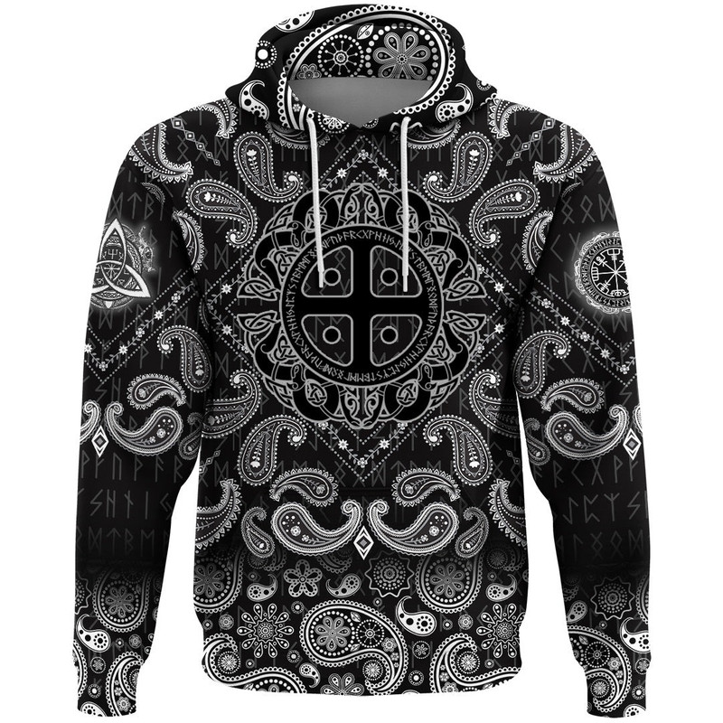 Scandinavian Shield with Bandana Paisley Style Viking Hoodie For Men Women