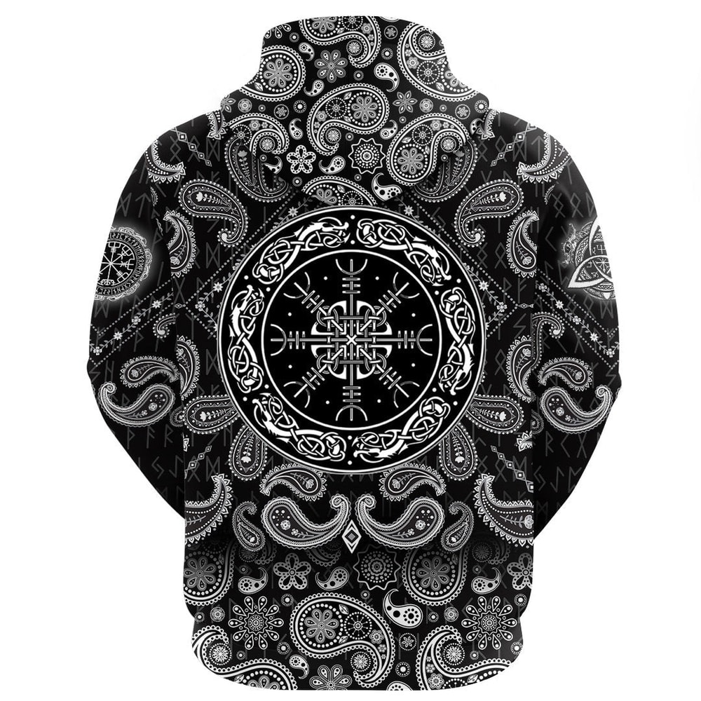 Shield Helm Of Awe with Bandana Paisley Style Viking Hoodie For Men Women