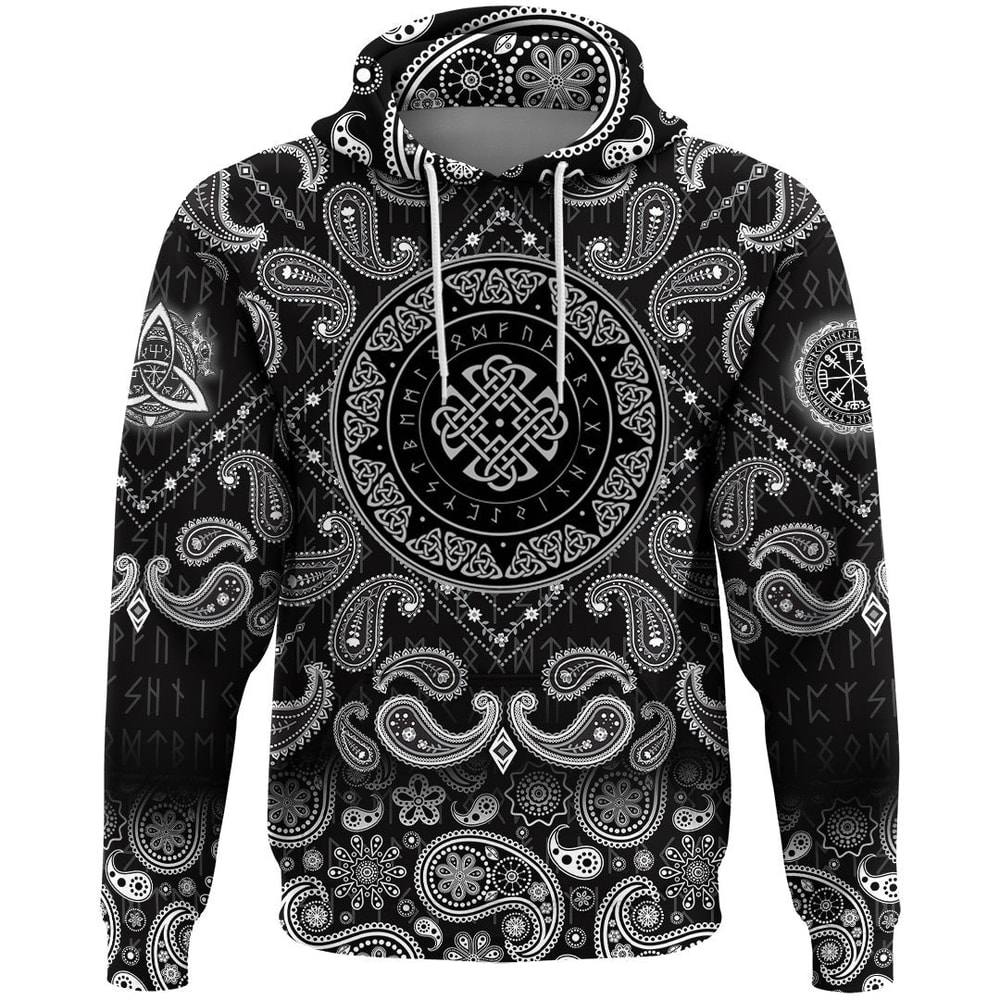 Shield Runes with Bandana Paisley Style Viking Hoodie For Men Women
