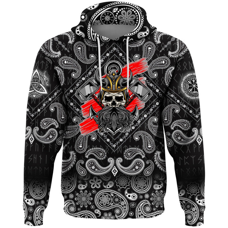 Skull and Hammers with Bandana Paisley Style Viking Hoodie For Men Women
