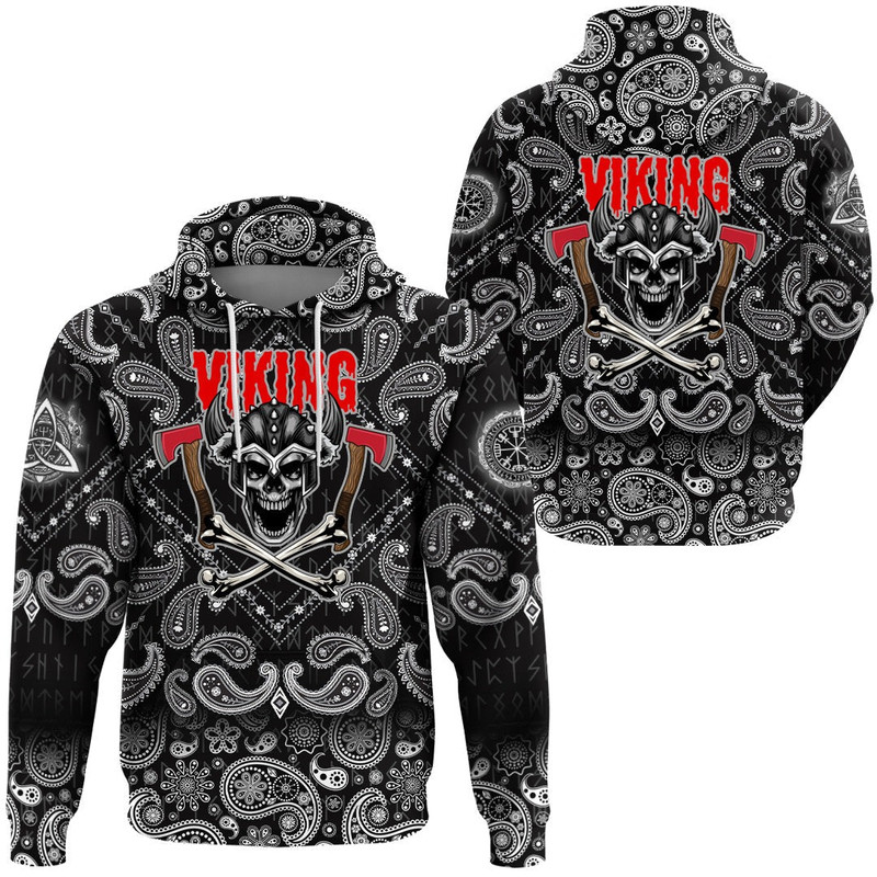 Skull Axes with Bandana Paisley Style Viking Hoodie For Men Women