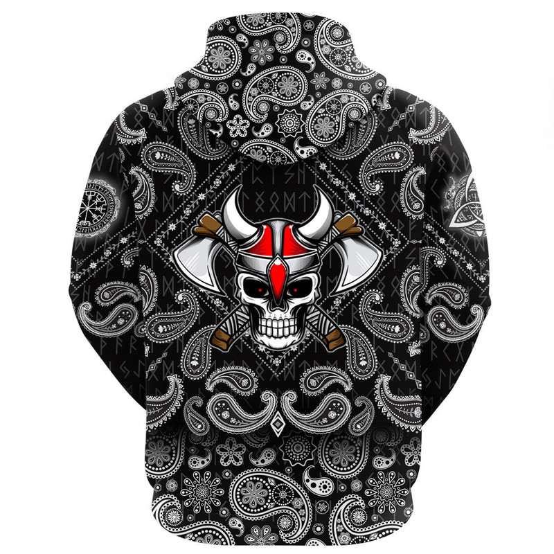 Skull Character with Bandana Paisley Style Viking Hoodie For Men Women